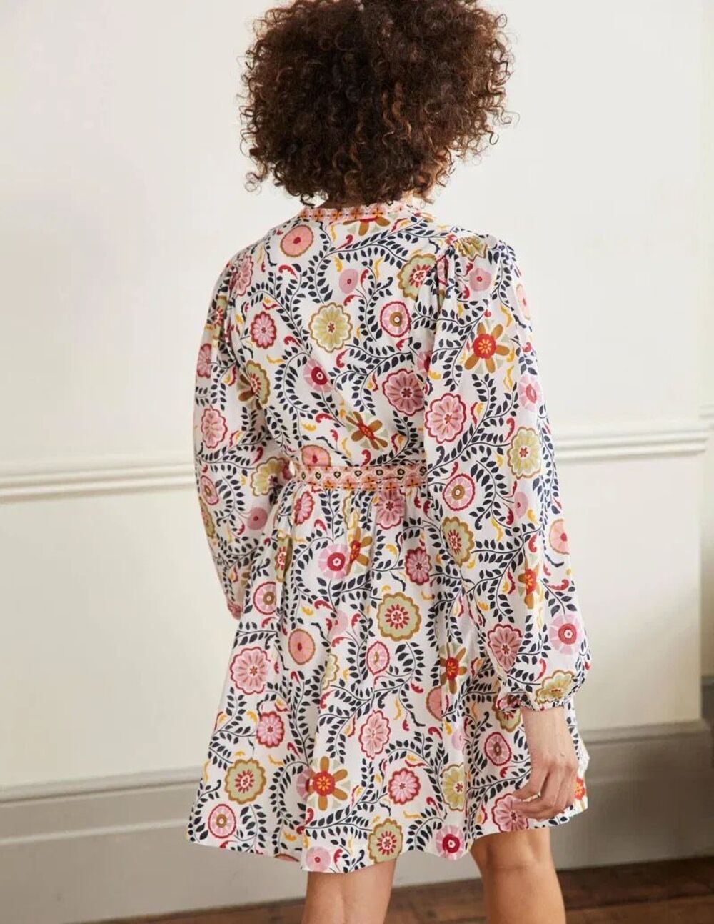 Boden Notch Neck Cotton Floral Dress Belted Fit & Flare D0098 Size 10R - Picture 2 of 13